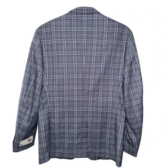 New w/ Tags Bar III Mens Slim Fit Plaid Stretch Blazer Suit Jacket Blue Grey 42L